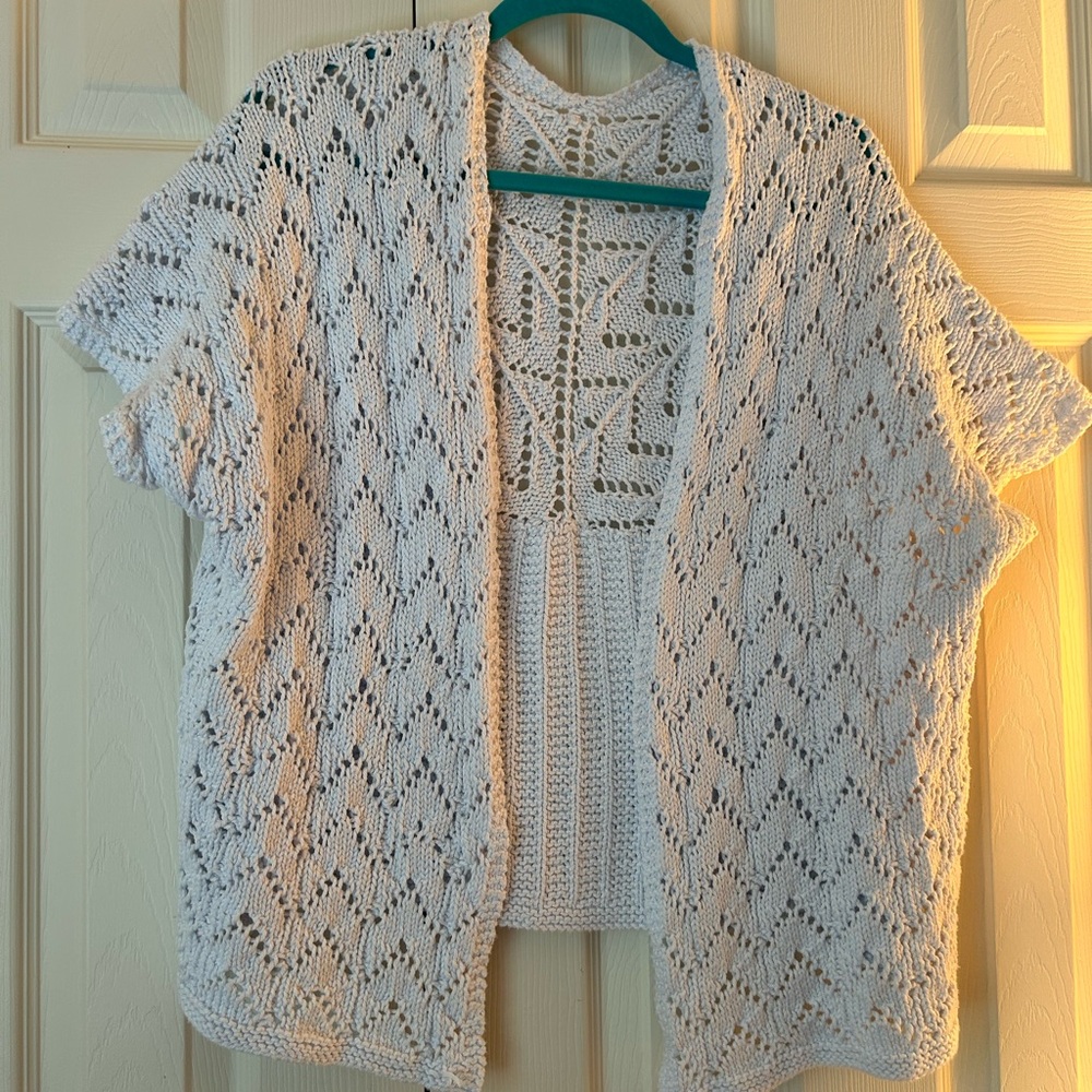 Handmade Women's Open-Front Knit Sweater - White